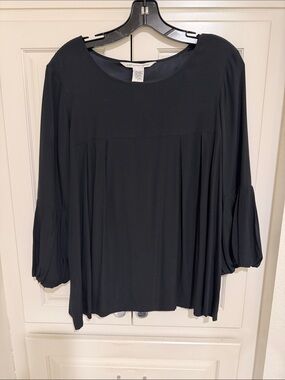 Diane Von Furstenberg Black Pleated Balloon-Sleeve Blouse